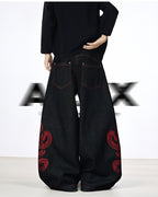 Red Serpent Wide Denim Pants