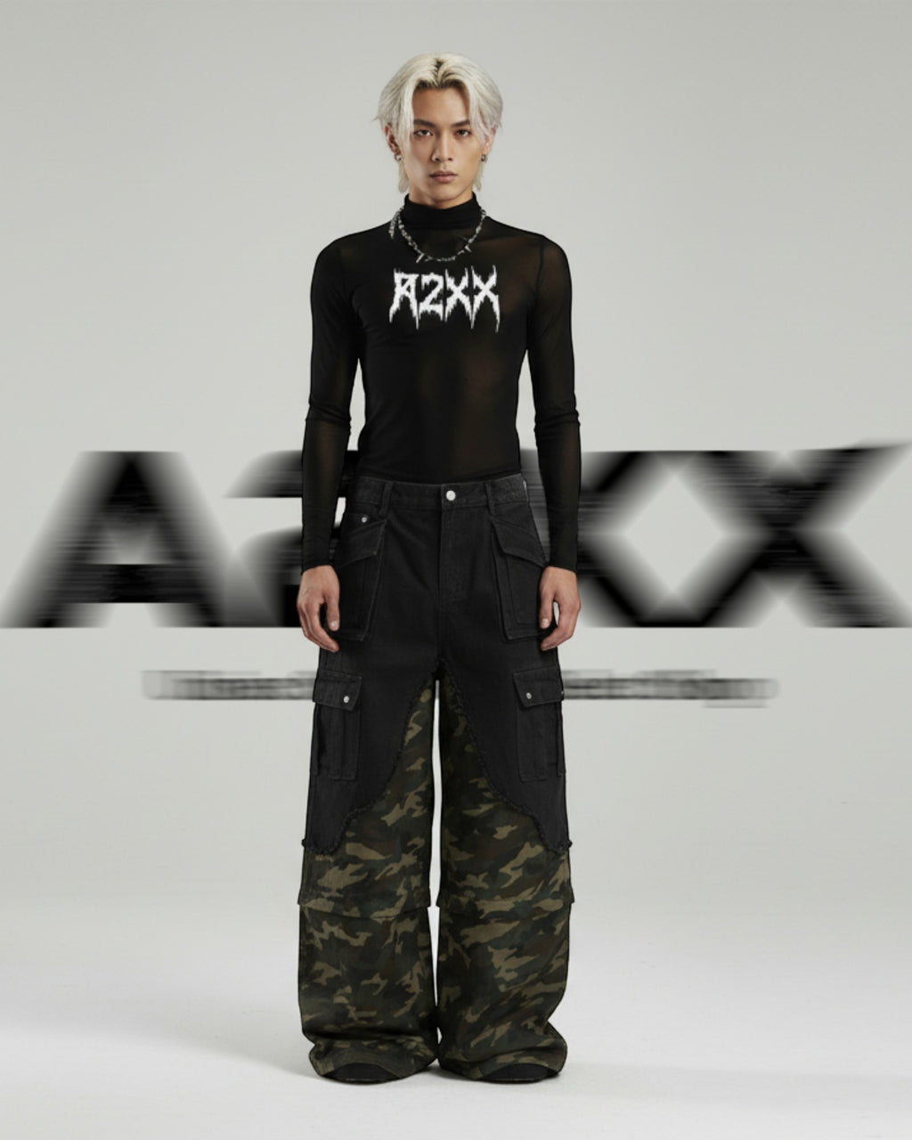 Layered Camo Wide Cargo Pants