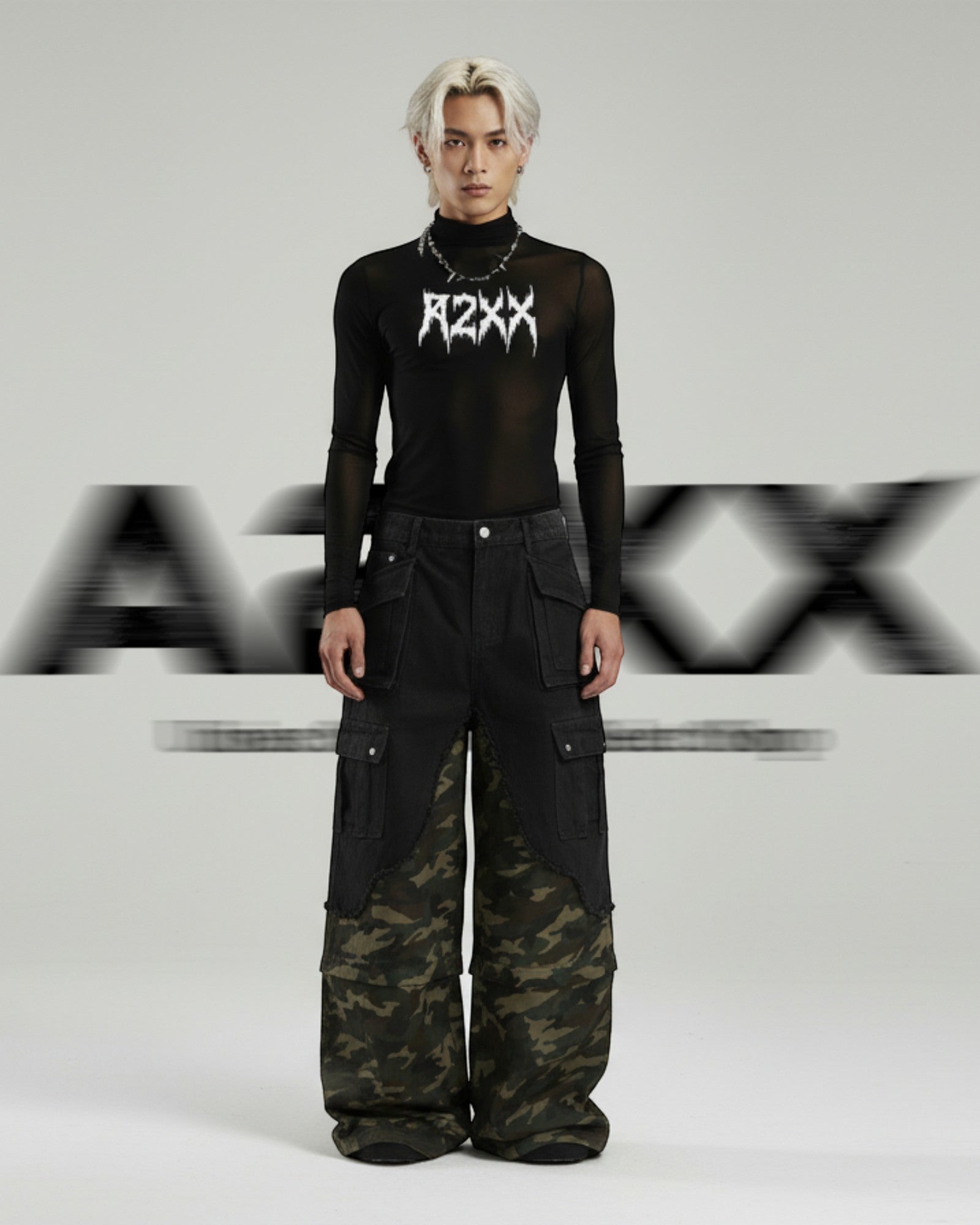 Layered Camo Wide Cargo Pants