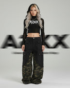 Layered Camo Wide Cargo Pants