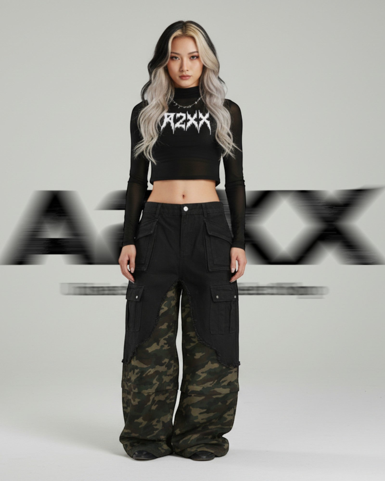 Layered Camo Wide Cargo Pants
