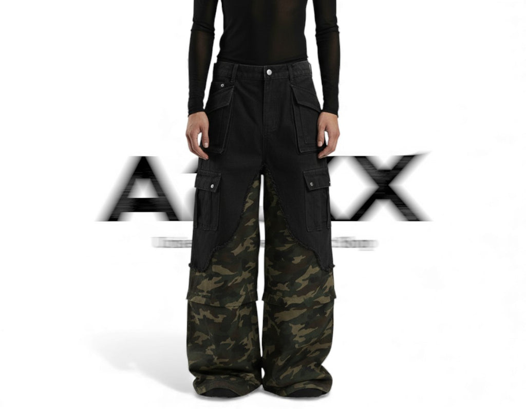 Layered Camo Wide Cargo Pants