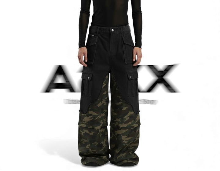 Layered Camo Wide Cargo Pants