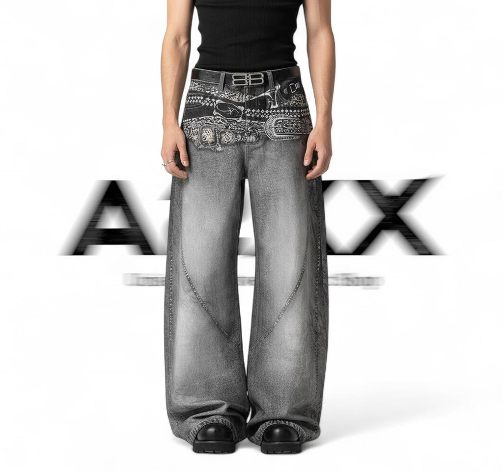 Venom Grey Patchwork Baggy Denim Pants