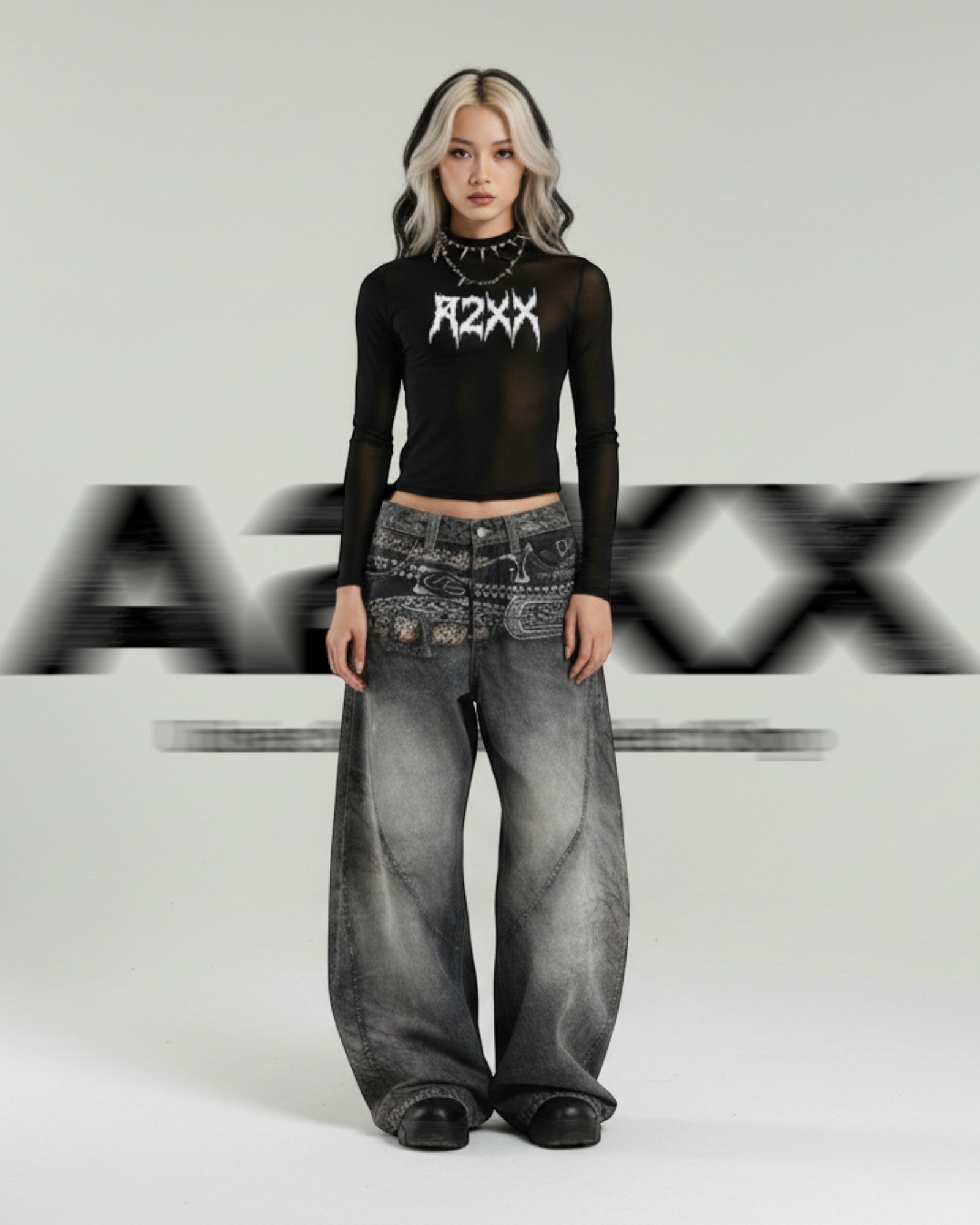 Venom Grey Patchwork Baggy Denim Pants