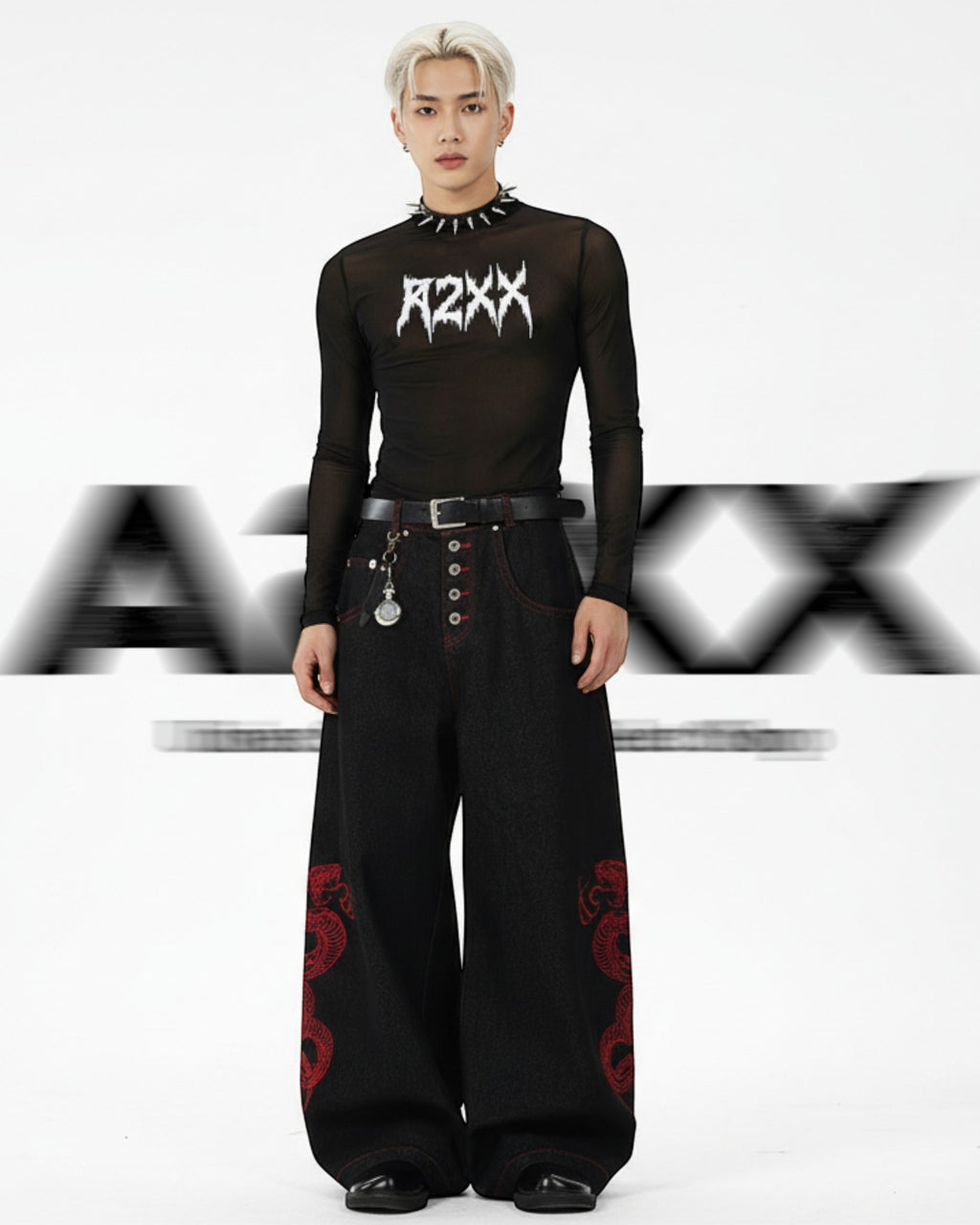 Red Serpent Wide Denim Pants