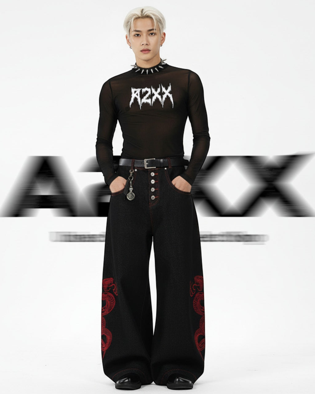 Red Serpent Wide Denim Pants
