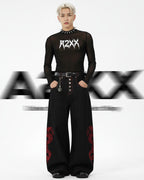 Red Serpent Wide Denim Pants