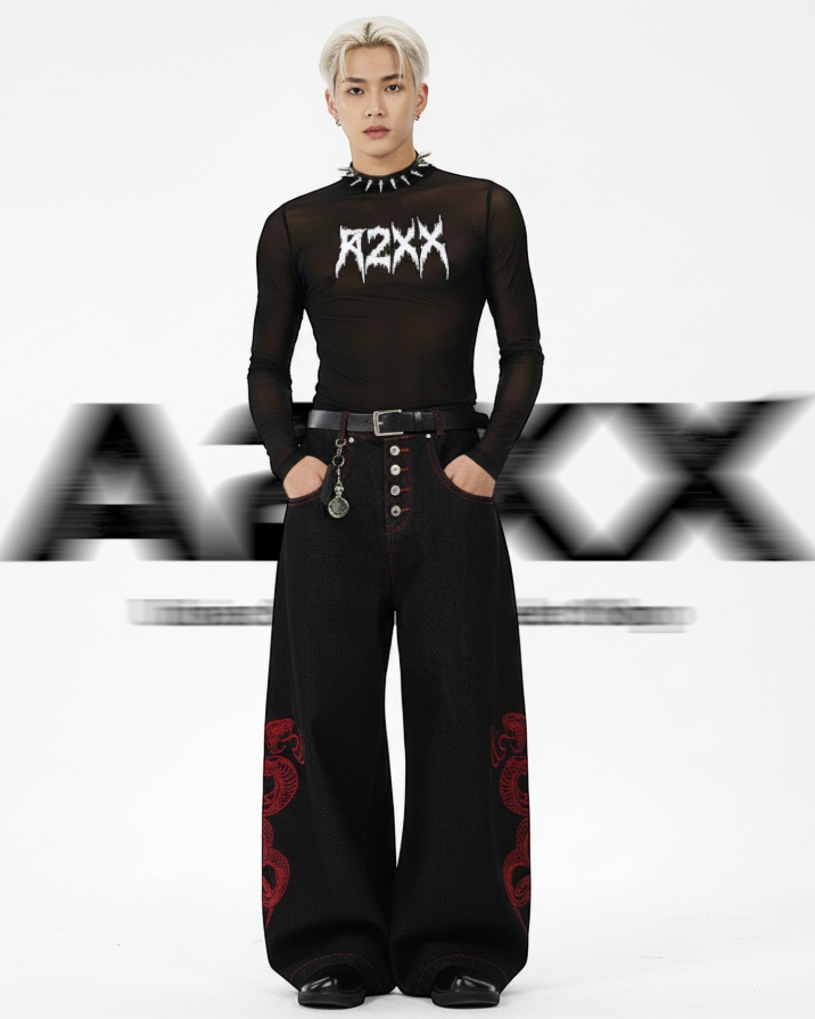 Red Serpent Wide Denim Pants