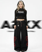 Red Serpent Wide Denim Pants