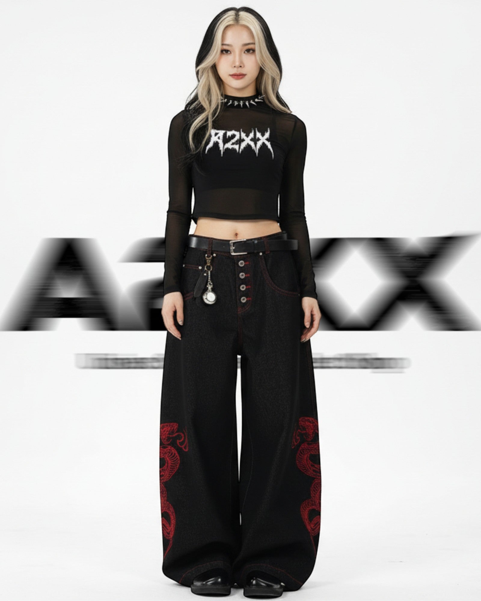 Red Serpent Wide Denim Pants