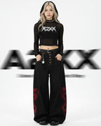 Red Serpent Wide Denim Pants