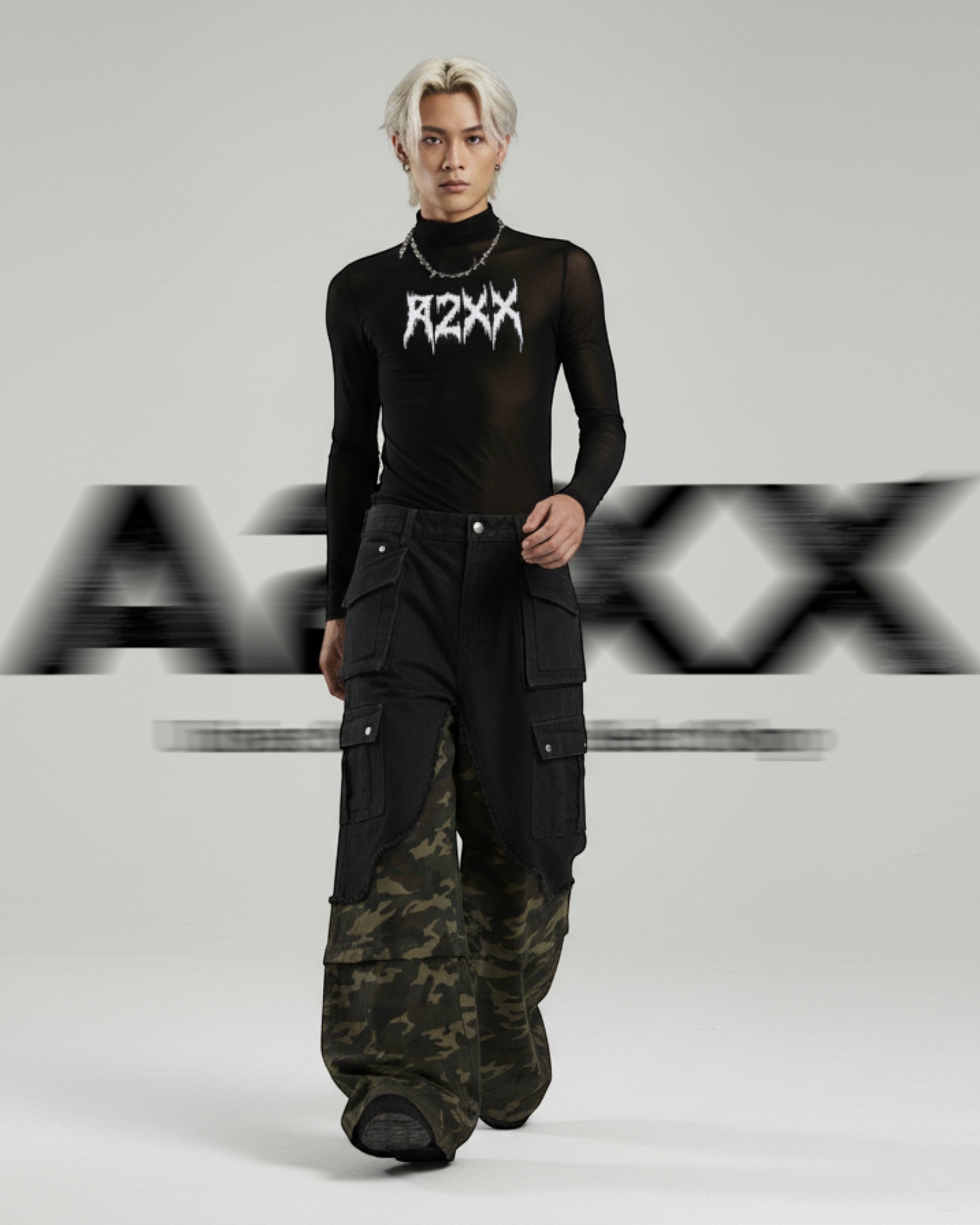 Layered Camo Wide Cargo Pants