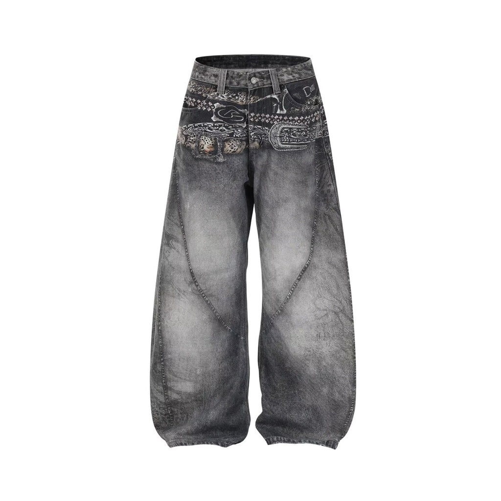 Venom Grey Patchwork Baggy Denim Pants