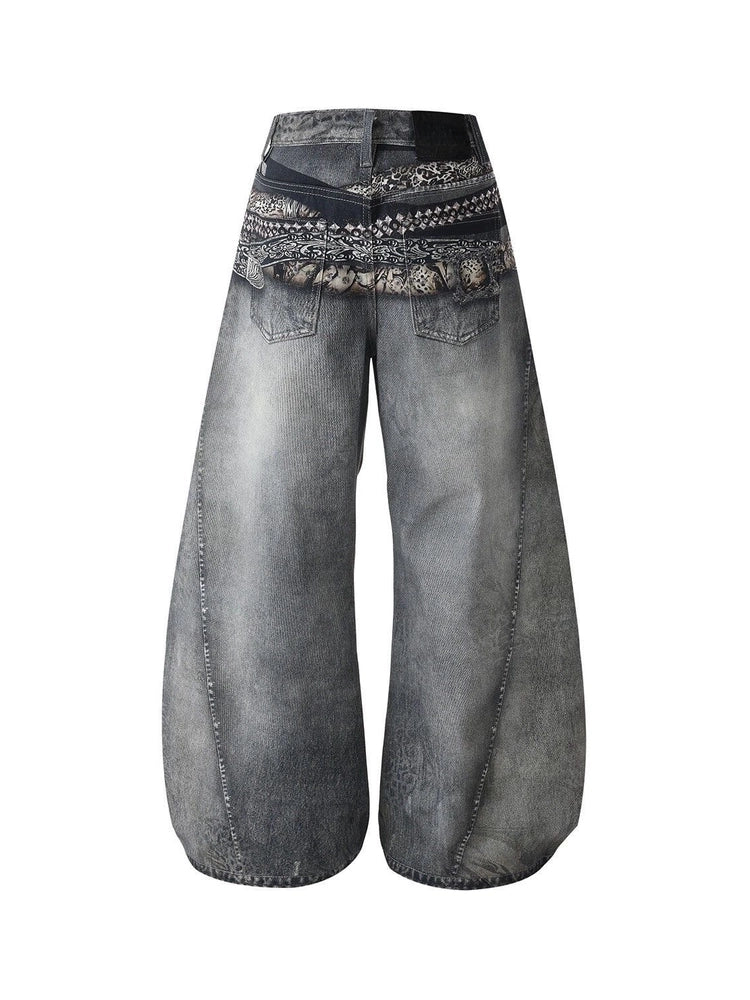 Venom Grey Patchwork Baggy Denim Pants